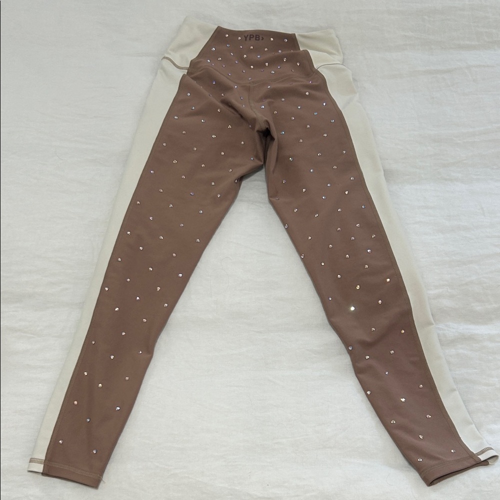 YPB custom rhinestone embellished Brown and Cream Leggings Set S - Picture 6 of 8